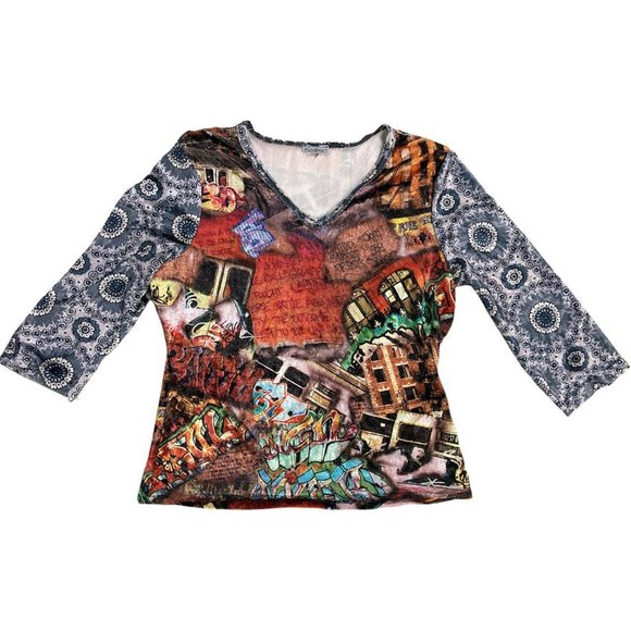 le chateau Tops - 🍓Y2K VELVET GRAPHIC GRAFFITI QUARTER SLEEVE SHIRT🍓